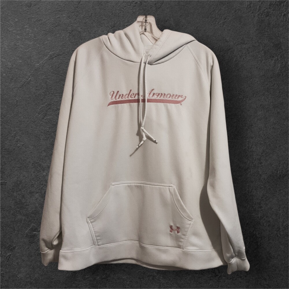 Under Armour Off White Hoodie Drawstring Hood Kangaroo Pocket Sweatshirt
